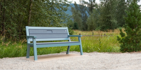 Wishbone Rutherford Bench Nordic Lichen Frame Grey Lumber on the Salmon Trail in Lumby BC